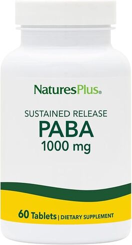 NaturesPlus PABA، إطلاق مستدام (حمض بارا أمينوبنزويك) - 1000 مجم، 60 قرص نباتي - مكمل لدعم صحة الجلد، يعزز إنتاج الطاقة - خالي من الغلوتين - 60 حصة in Saudi Arabia