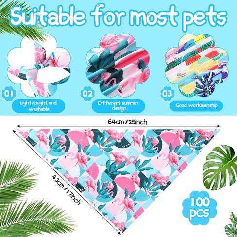 Chunful 100 Pcs Summer Theme Dog Bandanas Bulk Hawaiian Dog Bandanas Bib Triangle Dog Scarf Dog Kerchief Set Dog Bandanas with Fruit Leaf Flamingo Pattern for Summer Pet Costume Accessories Decoration in Saudi Arabia