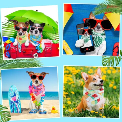 Chunful 100 Pcs Summer Theme Dog Bandanas Bulk Hawaiian Dog Bandanas Bib Triangle Dog Scarf Dog Kerchief Set Dog Bandanas with Fruit Leaf Flamingo Pattern for Summer Pet Costume Accessories Decoration in Saudi Arabia