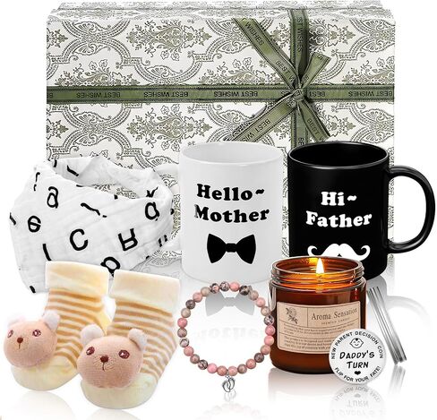 هدايا الحمل للآباء الجدد، هدايا الأم الجديدة للنساء، هدايا الكشف عن جنس المولود الجديد هدايا استقبال المولود مع اكواب 12 اونصة، عملة قرار، مريلة، جوارب، شمعة معطرة وسوار للامهات لأول مرة in Kuwait