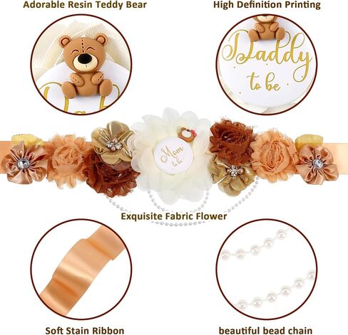 سوسوررو مجموعة دبابيس حمل من تيدي بير عبارة «Mommy to Be & Daddy to Be» حزام بطن لطيف على شكل زهرة هدية للكشف عن جنس المولود وديكورات حفلات استقبال المولود in Kuwait