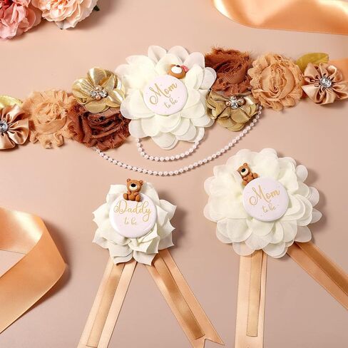 سوسوررو مجموعة دبابيس حمل من تيدي بير عبارة «Mommy to Be & Daddy to Be» حزام بطن لطيف على شكل زهرة هدية للكشف عن جنس المولود وديكورات حفلات استقبال المولود in Kuwait