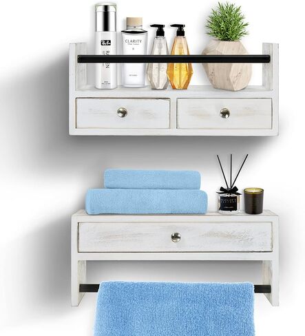 رف حمام Y&ME YM مع مجموعة أدراج مكونة من قطعتين، طاولات ليلية عائمة لغرفة النوم، ودرج حائط ورف منشفة مثبت على الحائط، والحمام، وغرفة المعيشة، والمطبخ (أبيض) in Kuwait