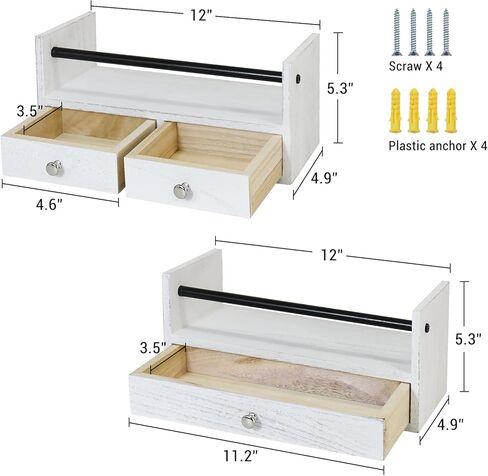 رف حمام Y&ME YM مع مجموعة أدراج مكونة من قطعتين، طاولات ليلية عائمة لغرفة النوم، ودرج حائط ورف منشفة مثبت على الحائط، والحمام، وغرفة المعيشة، والمطبخ (أبيض) in Kuwait