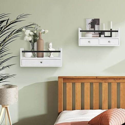 رف حمام Y&ME YM مع مجموعة أدراج مكونة من قطعتين، طاولات ليلية عائمة لغرفة النوم، ودرج حائط ورف منشفة مثبت على الحائط، والحمام، وغرفة المعيشة، والمطبخ (أبيض) in Kuwait