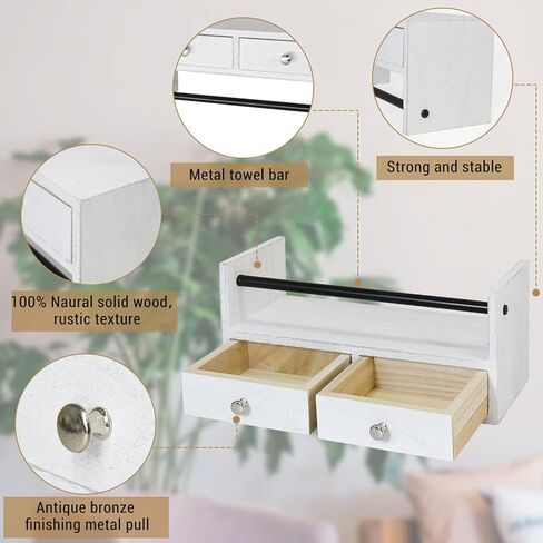 رف حمام Y&ME YM مع مجموعة أدراج مكونة من قطعتين، طاولات ليلية عائمة لغرفة النوم، ودرج حائط ورف منشفة مثبت على الحائط، والحمام، وغرفة المعيشة، والمطبخ (أبيض) in Kuwait