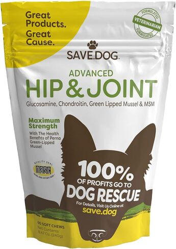 SAVE.DOG مكمل الورك والمفاصل القابل للمضغ للكلاب - مع الجلوكوزامين لتخفيف آلام المفاصل للكلاب - كوندرويتين MSM وبلح البحر الأخضر للكلاب - مكمل للكلاب مع سبب (60 قطعة مضغ) in Saudi Arabia