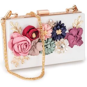 Women Acrylic Flower Clutches Crossbody Purse Evening Bags Chain Strap For Wedding Prom Banquet Ideal-gift