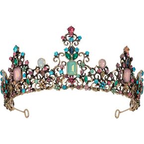 تاج الملكة SWEETV للنساء - تيجان وتيجان زفاف باروكية، تاج الأميرة تاج مرصع بالجواهر، غطاء رأس لحفلات أعياد الميلاد، ذهبي متعدد الألوان in Kuwait