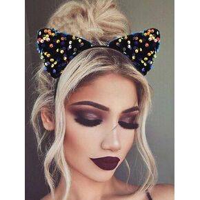 Catery Glitter Cat Ears Headbands Sequins Cat Ear Hair Hoop Halloween Party Costume Headwear Hair Accessory for Women,Girls
