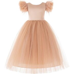 Vintage Corset Feather Junior Flower Girl Dress Baptism Dresses for Girls OS1