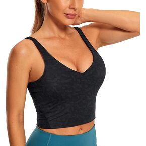 CRZ YOGA Womens V Neck Workout Tank Tops with Built in Bras - Cropped Padded Athletic Longline Sports Bra