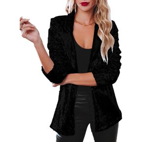 Women's Shiny Sequin Open Front Blazer Coat Lapel Long Sleeve Cardigan Jacket