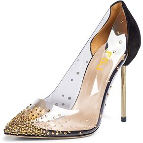 FSJ Women Studded Pointed Toe Transparent Pumps High Heels Shoes with Cute Bowknot US Size 4-15 M