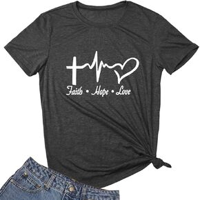 MAXTREE Women Faith Hope Love Graphic Tees Cute T-Shirts