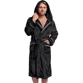 PAVILIA Mens Robe, Hooded Soft Robe for Men, Fleece Bathrobe with Hood for Bath Shower Spa, Plush Warm