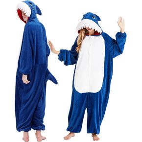 Macuvan Adult Shark Giraffe Lion Dinosaur Cow Lemur Onesie Pajamas for Women Animal Costume Flannel Mens One Piece Halloween