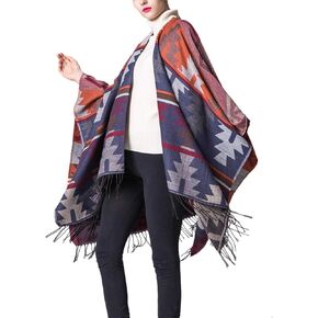 xxxiticat Women's Native American Trendy Cashmere Plaid Pattern Wrap Shawl Cardigan Poncho Cape Scarf