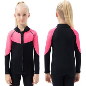Intboss Wetsuit Top for Kids 3mm Wet Suit Jacket for Girls Keep Warm in Cold Water 3mm Kids Neoprene Jacket Top for Size 6-14 Youth Baby Toddler Girls Swimming Snorkeling Scuba Diving Top Girls