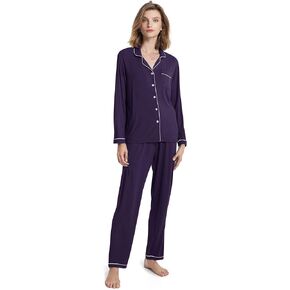 SIORO Ladies Soft Pajamas Set 2 Piece Modal Long Sleeve Loungewear for Women, Button Up Sleepwear Pj Outfits