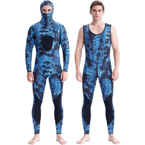 Homruilink Men's Spearfishing Wetsuits,3MM Camouflage One Piece Neoprene Diving Suit/Two-Pieces Hooded Snorkeling Suit for Freediving Snorkeling Swimming Full Wetsuit in Kuwait
