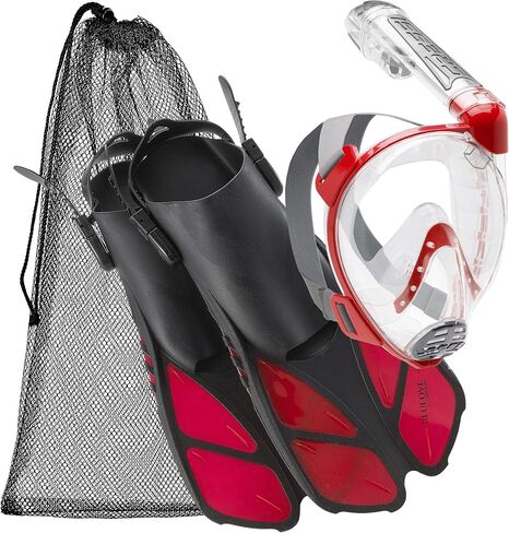 Cressi Adult Snorkeling Full-Face Mask & Adjustable Fins Kit | Wide Clear View, Anti-Fog System | Easy Breathing: Safety First | Short Fins | Ideal for Traveling | Duke & Bonete, in Saudi Arabia