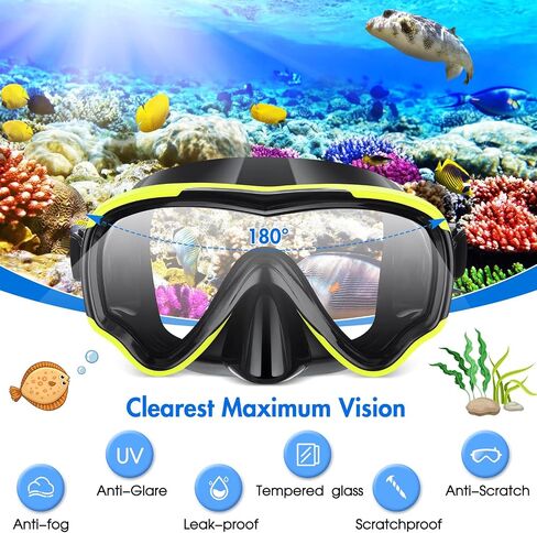 4 Pcs Snorkeling Goggles for Adults Scuba Diving Mask Anti Fog Dive Mask Snorkeling Gear for Men Women Panoramic Swimming Goggles with Nose Cover for Diving, Swimming (Black, Yellow, Red, Rose Red) in Saudi Arabia
