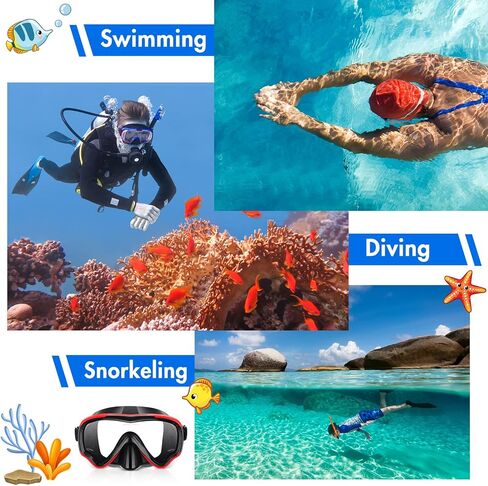 4 Pcs Snorkeling Goggles for Adults Scuba Diving Mask Anti Fog Dive Mask Snorkeling Gear for Men Women Panoramic Swimming Goggles with Nose Cover for Diving, Swimming (Black, Yellow, Red, Rose Red) in Saudi Arabia