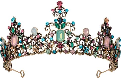 تاج الملكة SWEETV للنساء - تيجان وتيجان زفاف باروكية، تاج الأميرة تاج مرصع بالجواهر، غطاء رأس لحفلات أعياد الميلاد، ذهبي متعدد الألوان in Kuwait