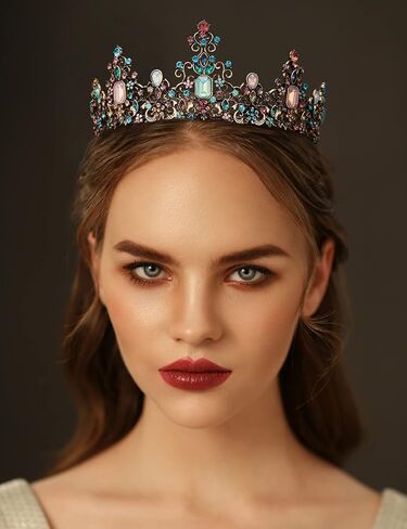 تاج الملكة SWEETV للنساء - تيجان وتيجان زفاف باروكية، تاج الأميرة تاج مرصع بالجواهر، غطاء رأس لحفلات أعياد الميلاد، ذهبي متعدد الألوان in Kuwait