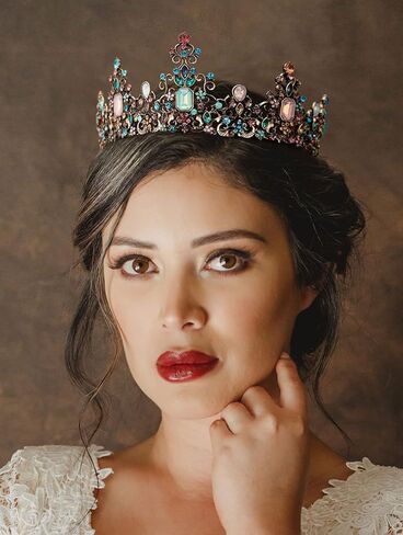 تاج الملكة SWEETV للنساء - تيجان وتيجان زفاف باروكية، تاج الأميرة تاج مرصع بالجواهر، غطاء رأس لحفلات أعياد الميلاد، ذهبي متعدد الألوان in Kuwait