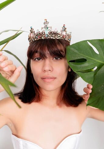 تاج الملكة SWEETV للنساء - تيجان وتيجان زفاف باروكية، تاج الأميرة تاج مرصع بالجواهر، غطاء رأس لحفلات أعياد الميلاد، ذهبي متعدد الألوان in Kuwait