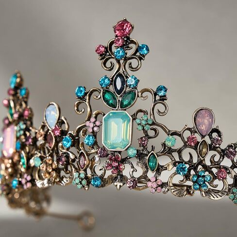 تاج الملكة SWEETV للنساء - تيجان وتيجان زفاف باروكية، تاج الأميرة تاج مرصع بالجواهر، غطاء رأس لحفلات أعياد الميلاد، ذهبي متعدد الألوان in Kuwait