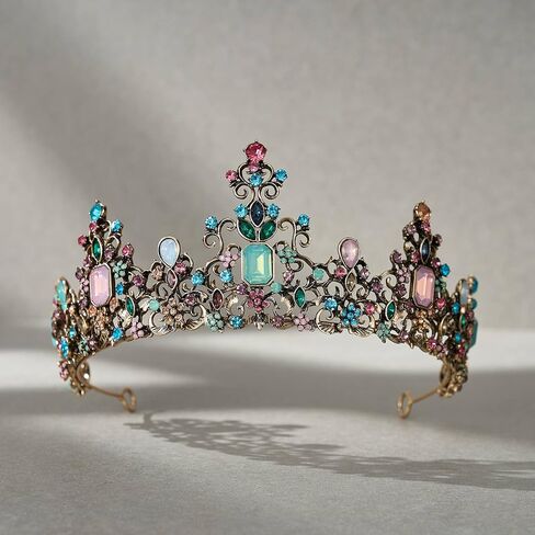 تاج الملكة SWEETV للنساء - تيجان وتيجان زفاف باروكية، تاج الأميرة تاج مرصع بالجواهر، غطاء رأس لحفلات أعياد الميلاد، ذهبي متعدد الألوان in Kuwait