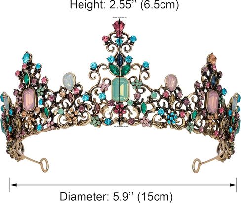 تاج الملكة SWEETV للنساء - تيجان وتيجان زفاف باروكية، تاج الأميرة تاج مرصع بالجواهر، غطاء رأس لحفلات أعياد الميلاد، ذهبي متعدد الألوان in Kuwait