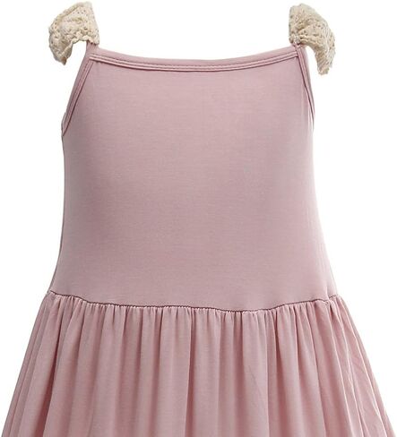 فستان بناتي طويل بكشكشة بوهو وردي اللون دانتيل بأكمام طويلة وكشكشة دوارة فستان طويل من القطن للصيف in Kuwait