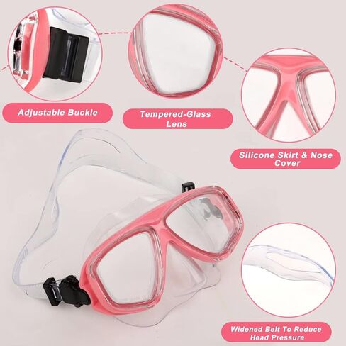 نظارات سباحة مع غطاء انف وسدادات اذن للسباحة - نظارات حمام السباحة من الزجاج المقوى مع غطاء انف - قناع غوص شفاف للاطفال والشباب - قناع غوص سكوبا مضاد للضباب مع غطاء انف - 3 قطع in Kuwait