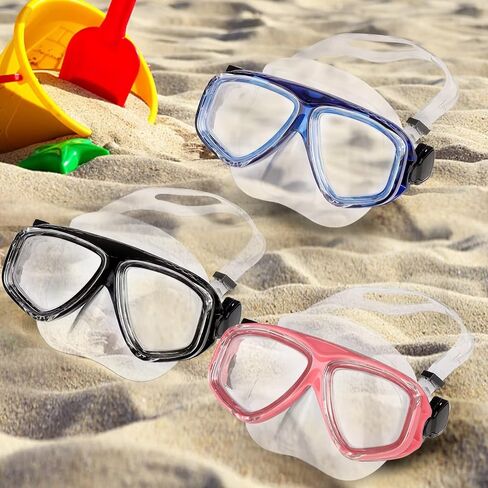 نظارات سباحة مع غطاء انف وسدادات اذن للسباحة - نظارات حمام السباحة من الزجاج المقوى مع غطاء انف - قناع غوص شفاف للاطفال والشباب - قناع غوص سكوبا مضاد للضباب مع غطاء انف - 3 قطع in Kuwait