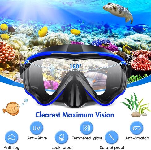 4 Pcs Snorkeling Goggles for Adults Scuba Diving Mask Anti Fog Dive Mask Snorkeling Gear for Men Women Panoramic Swimming Goggles with Nose Cover for Diving, Swimming (Black, Yellow, Blue, Green) in Saudi Arabia
