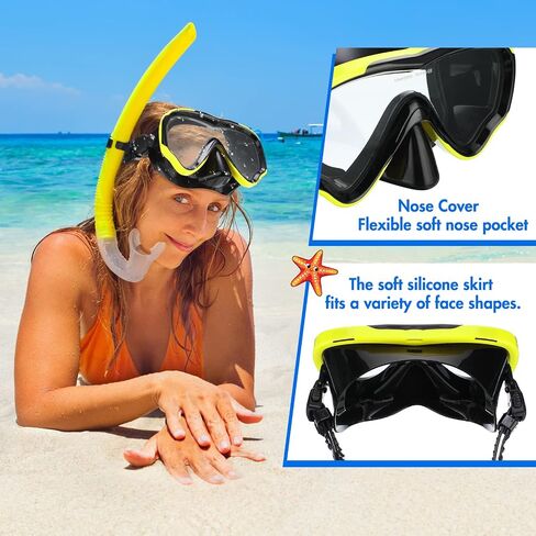 4 Pcs Snorkeling Goggles for Adults Scuba Diving Mask Anti Fog Dive Mask Snorkeling Gear for Men Women Panoramic Swimming Goggles with Nose Cover for Diving, Swimming (Black, Yellow, Blue, Green) in Saudi Arabia