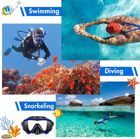 4 Pcs Snorkeling Goggles for Adults Scuba Diving Mask Anti Fog Dive Mask Snorkeling Gear for Men Women Panoramic Swimming Goggles with Nose Cover for Diving, Swimming (Black, Yellow, Blue, Green) in Saudi Arabia