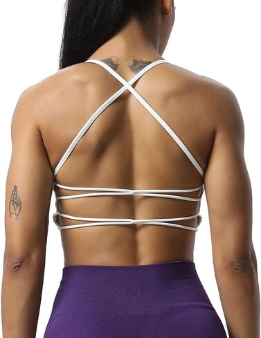 Aoxjox Women's Workout Sports Bras Fitness Julie Crossback Thin Straps Padded Low Impact Bra Yoga Crop Tank Top in Saudi Arabia