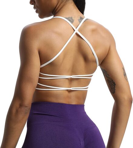Aoxjox Women's Workout Sports Bras Fitness Julie Crossback Thin Straps Padded Low Impact Bra Yoga Crop Tank Top in Saudi Arabia
