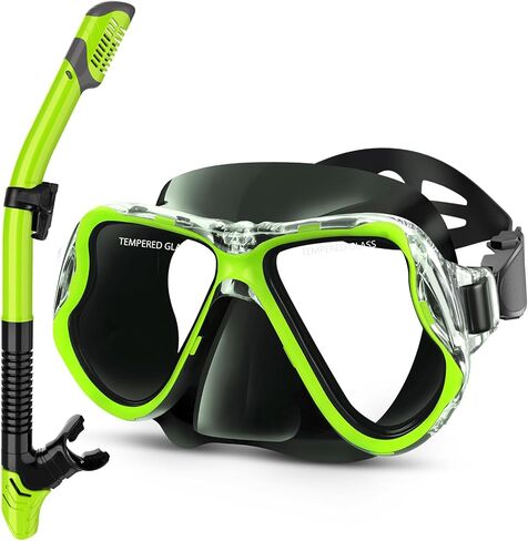 Greatever Dry Snorkel Set,Panoramic Wide View,Anti-Fog Scuba Diving Mask,Professional Snorkeling Gear for Adults in Saudi Arabia