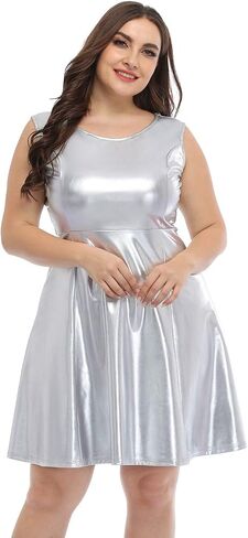 HDE Shiny Metallic Alien Costume Dress Futuristic Sleeveless Space Skater Dress in Saudi Arabia