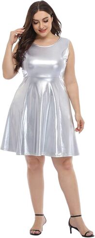 HDE Shiny Metallic Alien Costume Dress Futuristic Sleeveless Space Skater Dress in Saudi Arabia
