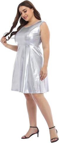 HDE Shiny Metallic Alien Costume Dress Futuristic Sleeveless Space Skater Dress in Saudi Arabia