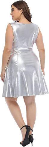 HDE Shiny Metallic Alien Costume Dress Futuristic Sleeveless Space Skater Dress in Saudi Arabia