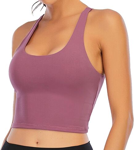 Youloveit Sports Bras for Women Padded Longline Yoga Cami Crop Tank Tops with Built-in Bra in Kuwait