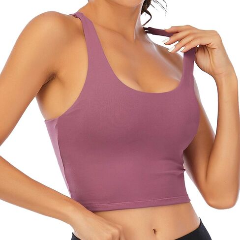 Youloveit Sports Bras for Women Padded Longline Yoga Cami Crop Tank Tops with Built-in Bra in Kuwait